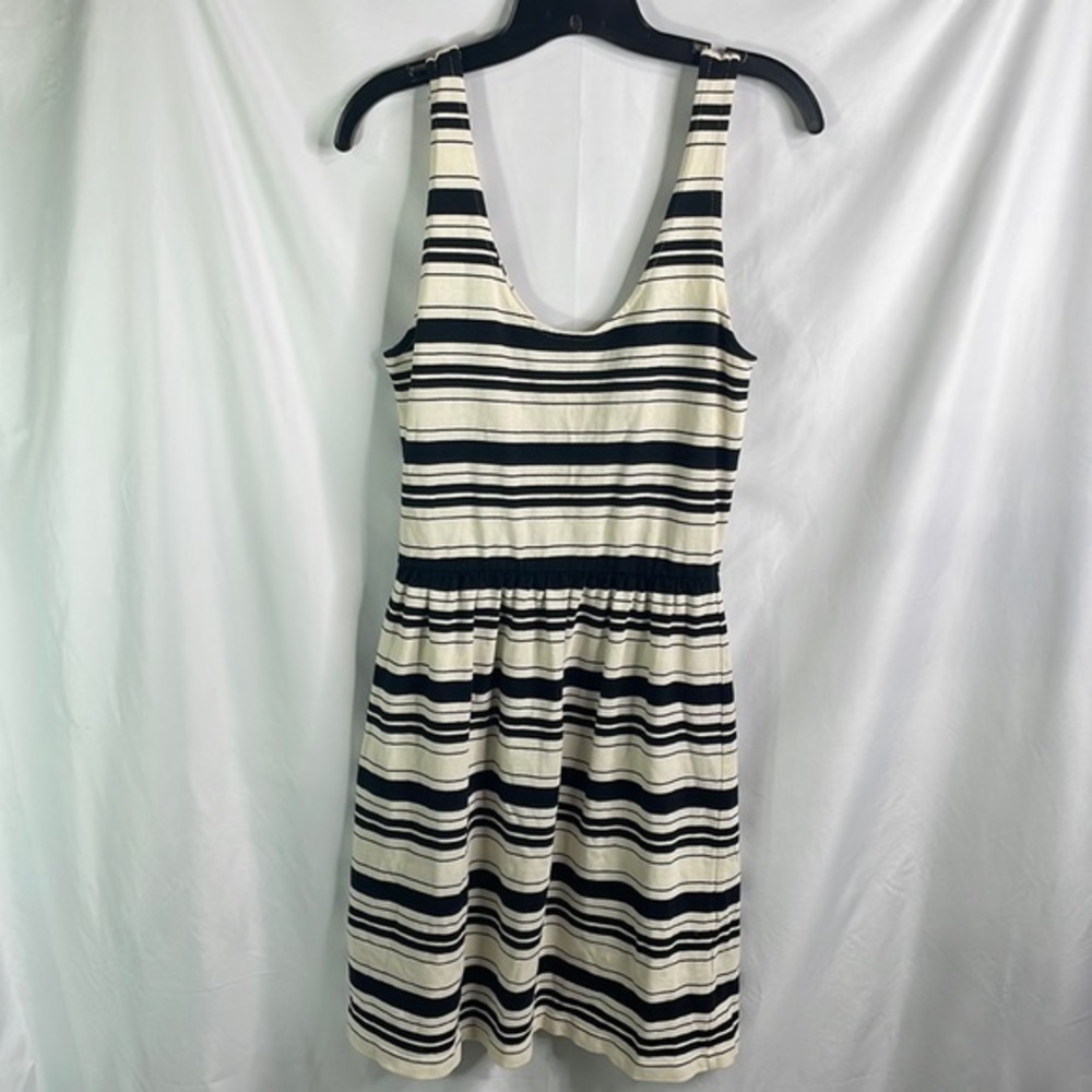 J.Crew factory, black and cream striped knit tank dress.